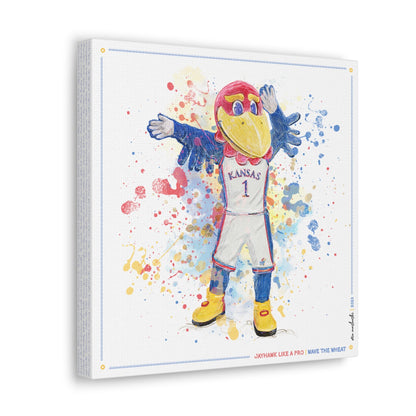 KU Jayhawk Wave the Wheat Art: University of Kansas Splatter Paint Canvas Print