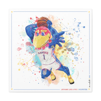 KU Jayhawk Hoopster Art: University of Kansas Basketball Splatter Paint Canvas Print