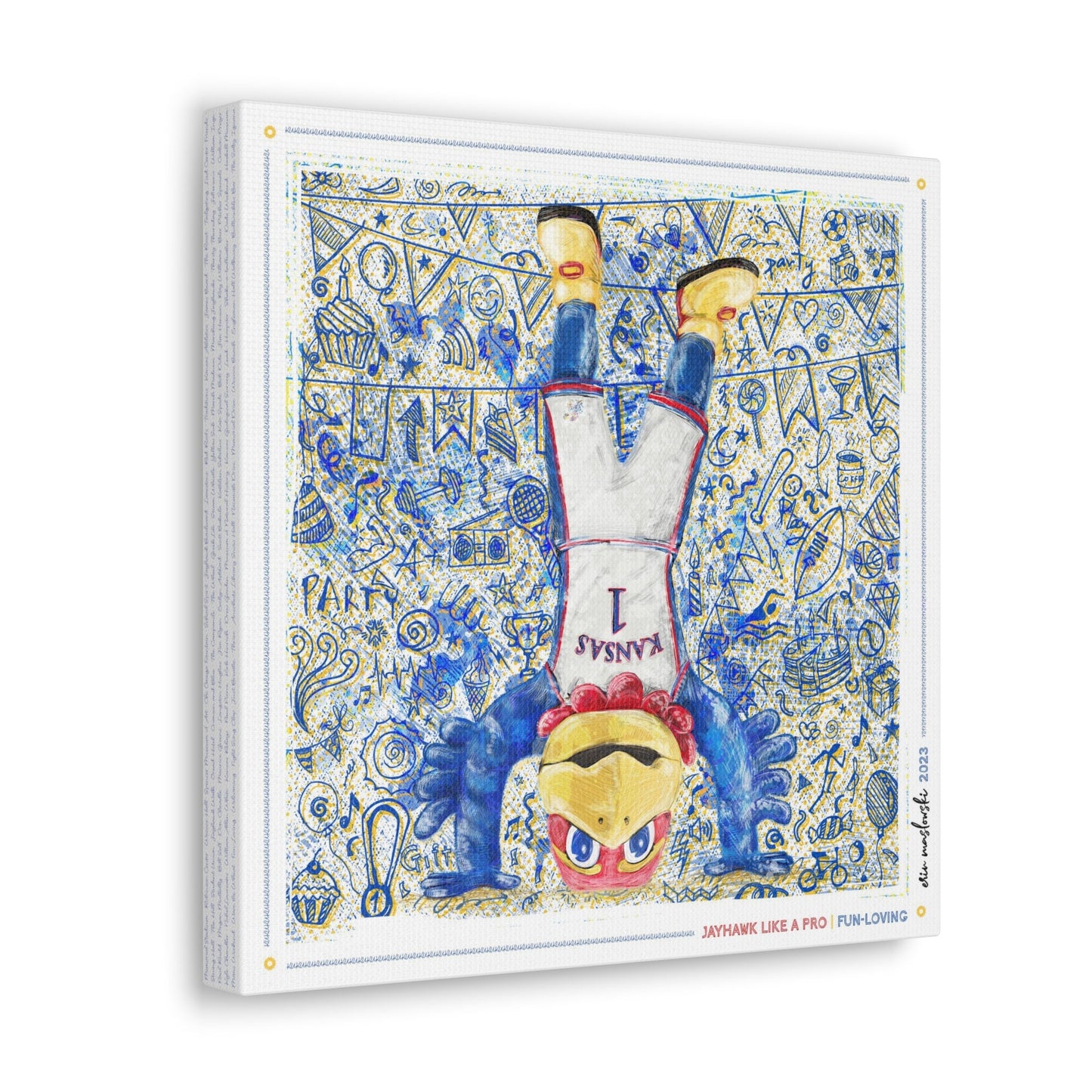 Jayhawk like a Pro | Fun-Loving | Handstand | KU Blue Sketches | Canvas Print | No Frame Needed