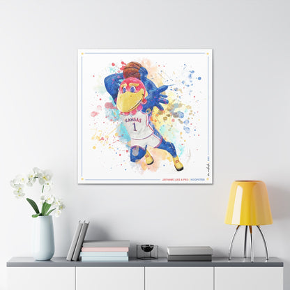 KU Jayhawk Hoopster Art: University of Kansas Basketball Splatter Paint Canvas Print