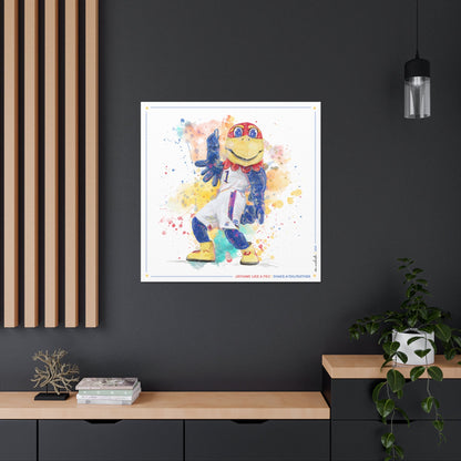 KU Jayhawk Shake-a-Tailfeather Art: University of Kansas Dance Splatter Canvas Print