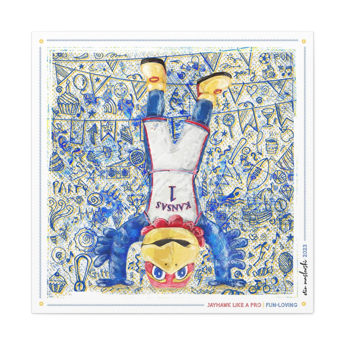 Jayhawk like a Pro | Fun-Loving | Handstand | KU Blue Sketches | Canvas Print | No Frame Needed