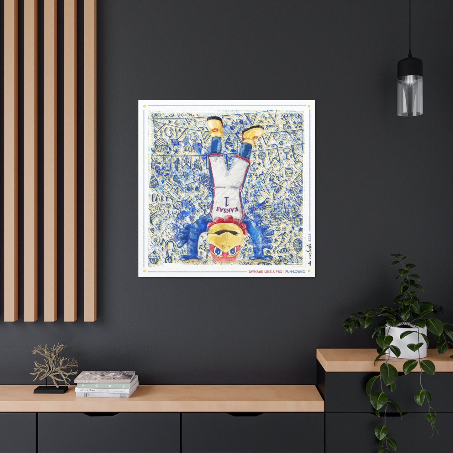 Jayhawk like a Pro | Fun-Loving | Handstand | KU Blue Sketches | Canvas Print | No Frame Needed