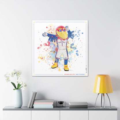 KU Jayhawk Wave the Wheat Art: University of Kansas Splatter Paint Canvas Print